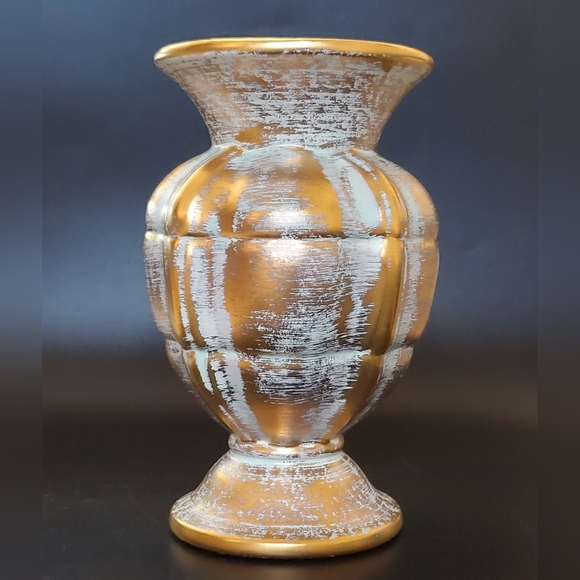 1950's Stangl 22kt Antique Gold Matte Light Turquoise 7 3/4" Pottery #1906 - Picture 4 of 9